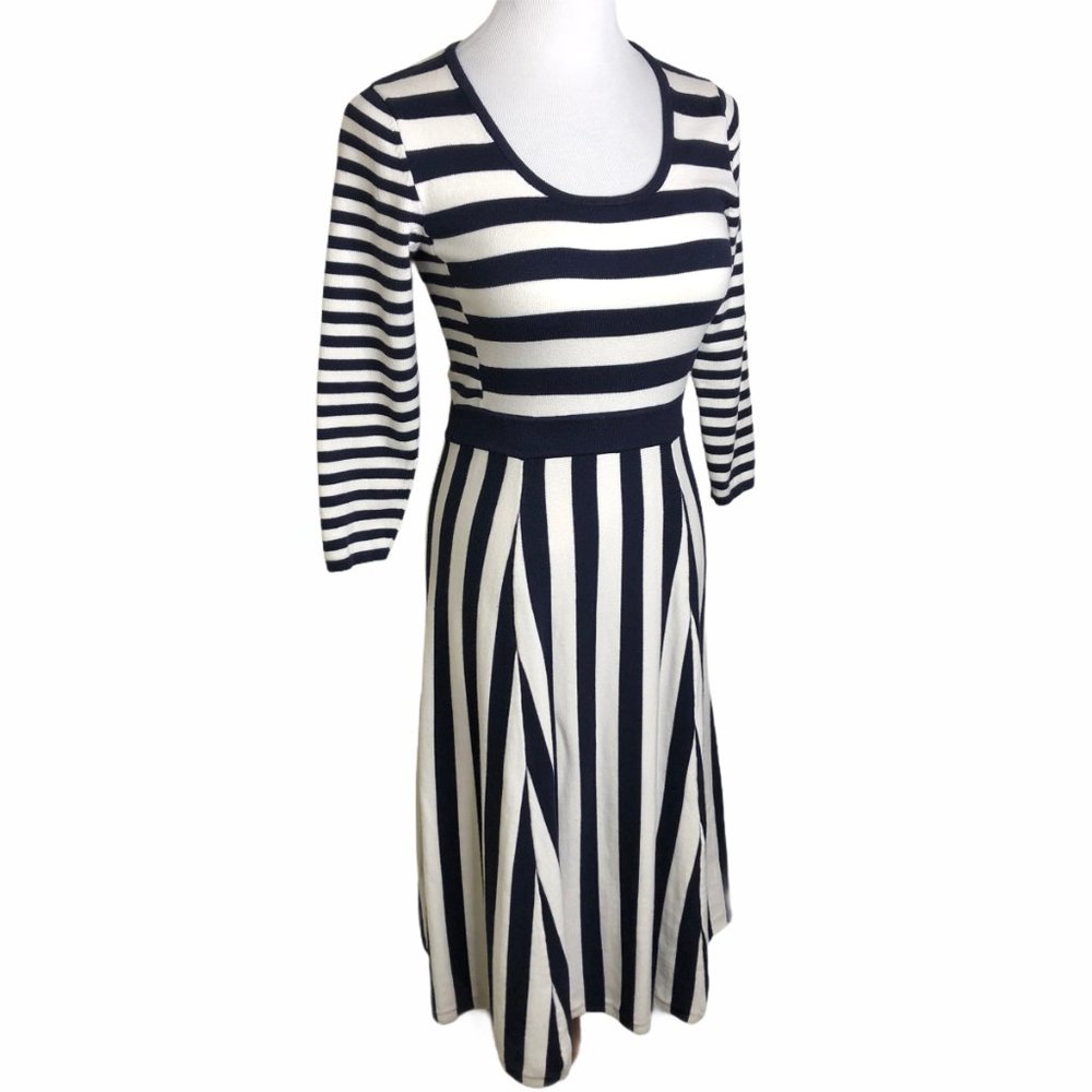 Boden Blue & White Knit Midi Fit Flare Dress US6
